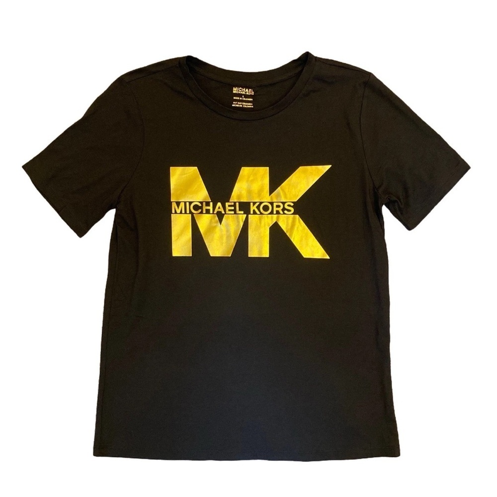 Michael Kors Women's Short Sleeves Tee Black Gold Logo T-Shirt Size S - NWT $68